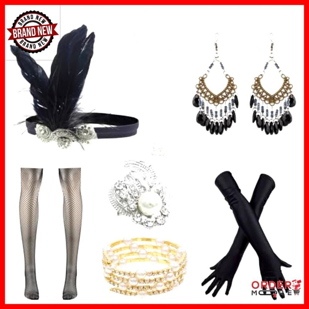 Vintage Flapper Fringe Beaded Gatsby Party Dress with Accessories Set - Picture 6 of 6